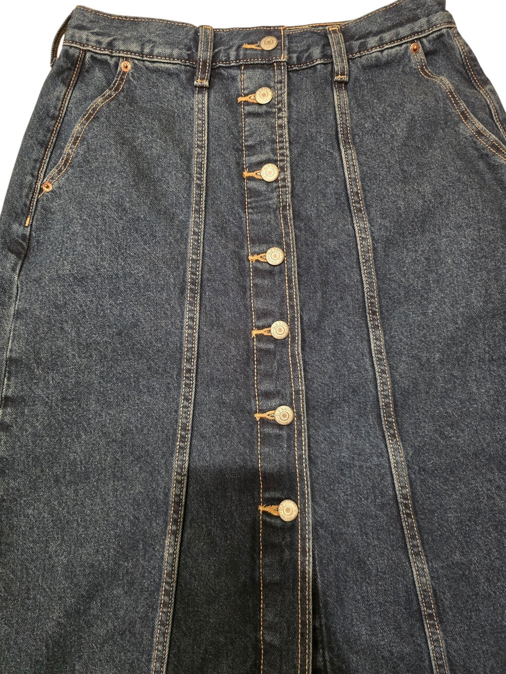 Old Navy Dark Blue Button-Front Denim Midi Skirt Size 8 - Picture 3 of 7